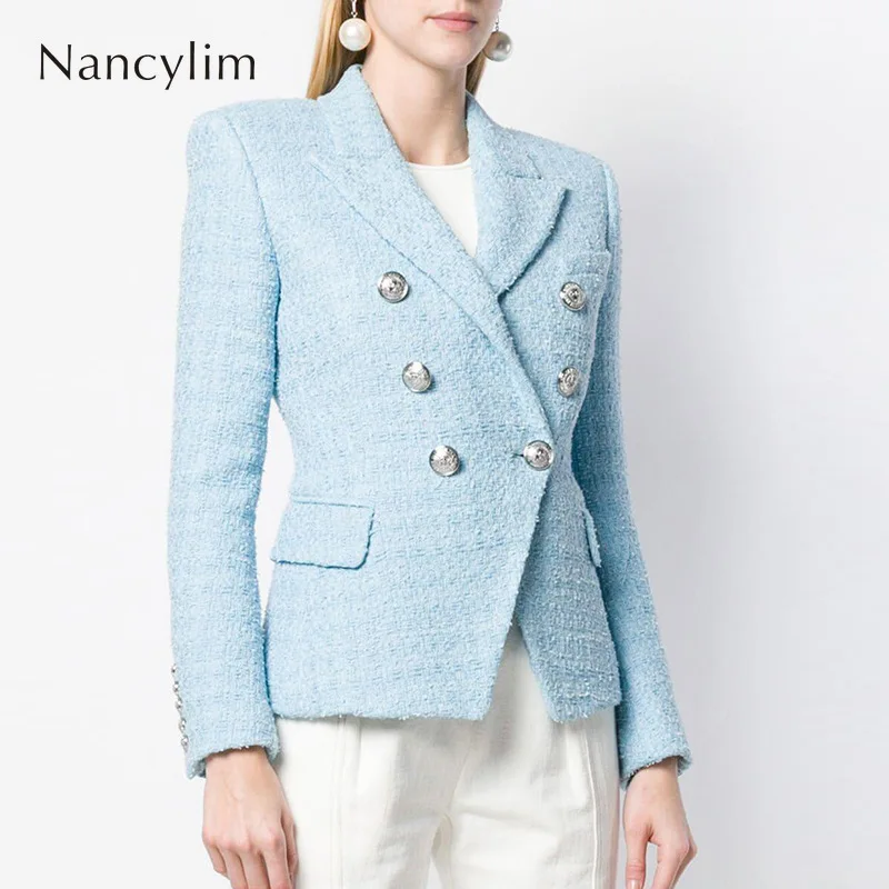 2019 Autumn and Winter Tweed Suit Jacket Women Small Coat Metal Buckle Double Row Buckle Wool Coat Blazers 2019 Autumn and Winter Tweed Suit Jacket Women Small Coat Metal Buckle Double Row Buckle Wool Coat Blazers