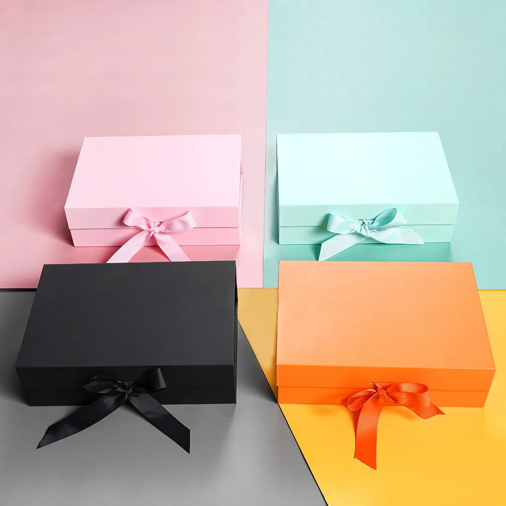 

High Quality Rigid Thick Gift Box With Ribbon magnetic Box Rigid Cardboard Paper Gift Box Wedding Party Home Decoration kraft