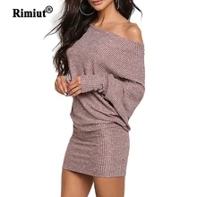 Rimiut одно плечо свободные трикотажные Большие размеры женские платья осень зима свитер платья мини бедра платье