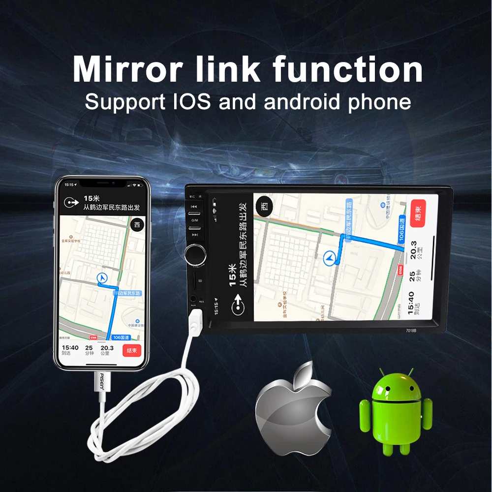 Carsanbo 2 Din 7 Inch Car Radio Touch Screen Stereo Multimedia Player MP5 Mirror Link Android/IOS Bluetooth FM SD USB AUX Input