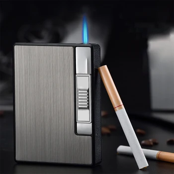 

Cigarette Case Box with Lighter 10pcs Cigarette Capacity For Smoking Flameless Aluminum Windproof Lighter for Men Smoking Gifts