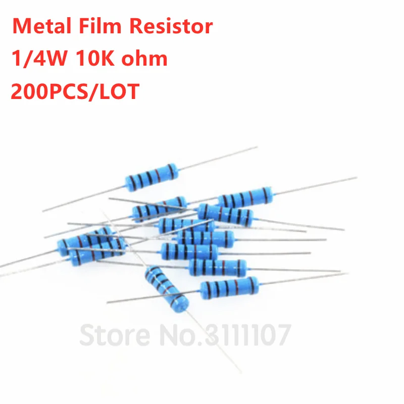 

200PCS 1/4W 10K ohm resistor +/- 1% 1/4w 10KR ohm Metal Film Resistors / 0.25W Watt Color Ring Resistance Carbon Film