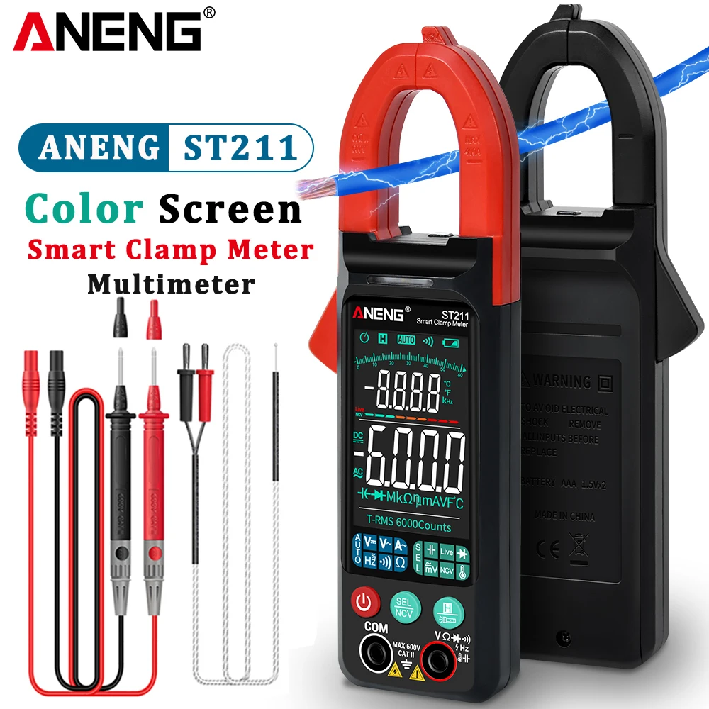 

ANENG ST211/ST212 Digital Clamp Meter DC/AC Current 6000 Counts Multimeter Ammeter Voltage Tester Car Amp Hz NCV Ohm Test