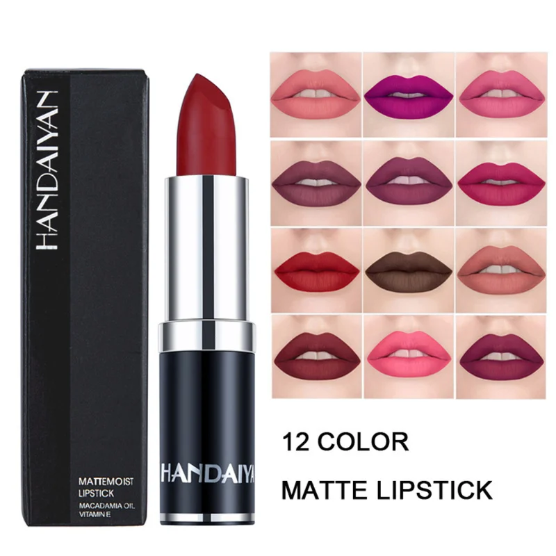 

12 Colors Velvet Matte Lipsticks Makeup For Women Waterproof Nude Batom Cosmetics Brown Red Lips Brand Lipstick TSLM2