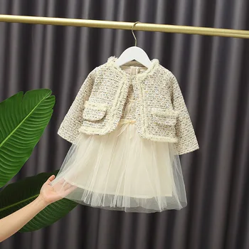 

Children's Mesh Ball Gown Tutu Sundress + Plaid Jackets Outerwear Coats Princess Party Girls 2Pcs Dress vestidos