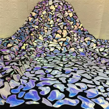 

Nigerian big Sequins Velvet Lace Fabrics For Wedding Dress African French Tulle Lace fabric blue High Quality Lace Material