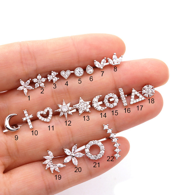 1 Piece Surgical steel & Copper Cz Crown Long Bar EAR Helix Piercing Tragus Stud Conch Earring Piercing
