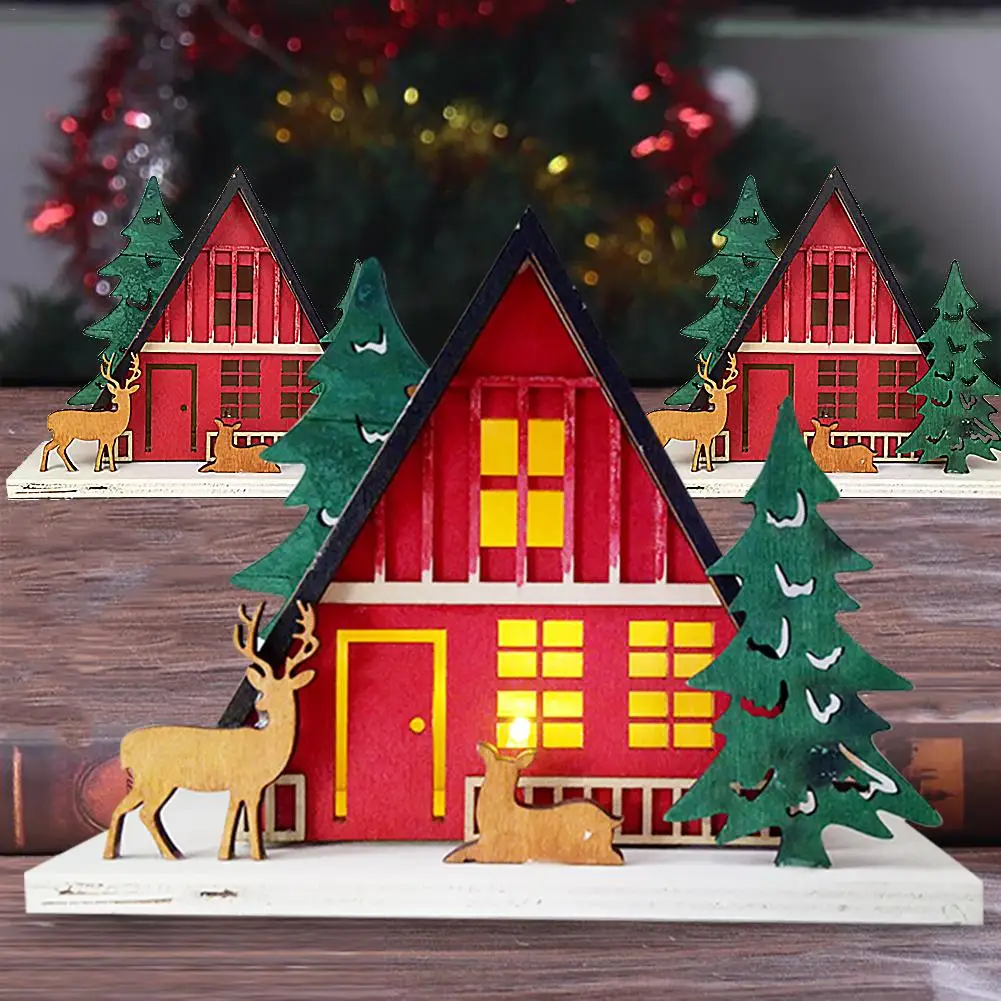 Деревянный Рождественский дом орнаментное Освещение DIY украшения для дома
