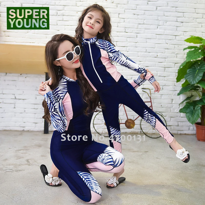 

Family UPF50+ Rashguard Mother Daughter Surf Swimwear Women Swim Kids Girls Beach Wear One Piece Swimsuit Children Swimming Suit