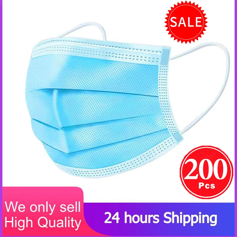 

200 Pcs 3 Ply Anti Face Mask Dust Proof Mouth Mask Disposable Protective Masks Masque Features As KF94 FFP2 KN95 Ce Thickened