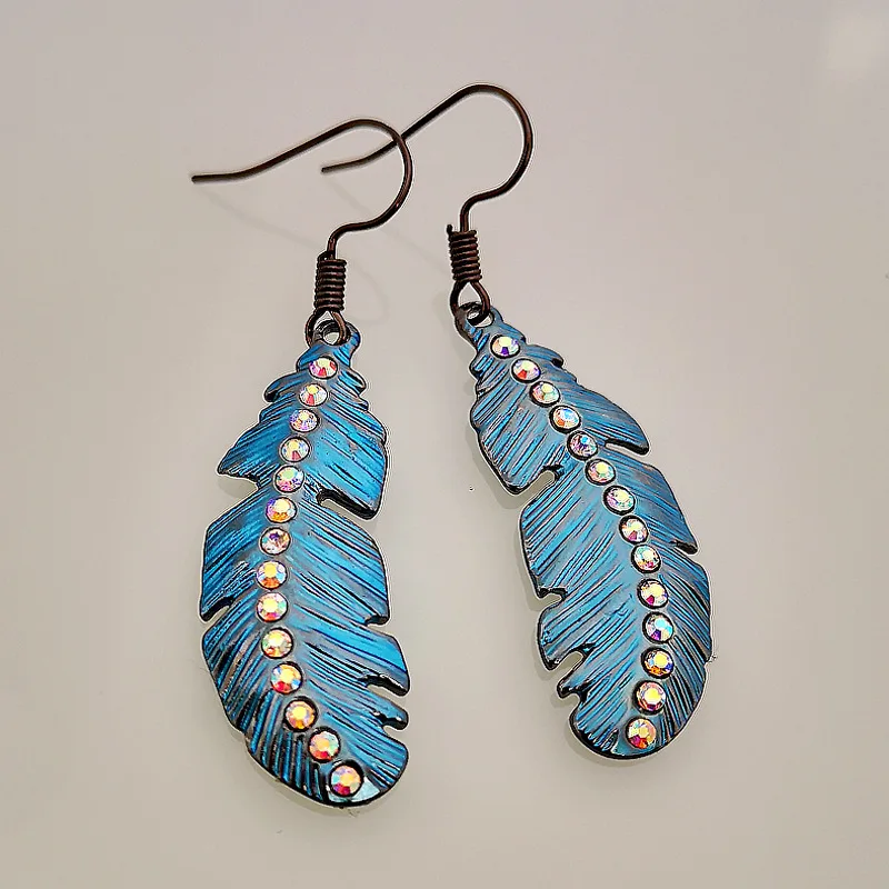 

Bohemian Palace Retro Kong Lan Seven Color Feather Shape Earrings Women's Valentine's Day Gift Prom Jewelry Wholesale