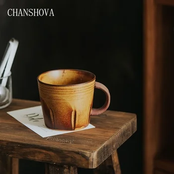 

CHANSHOVA Retro Pottery Hand grip coffee cup Home Breakfast Milk mug 320ml Personality Teacup Drinking glass China Ceramic G032