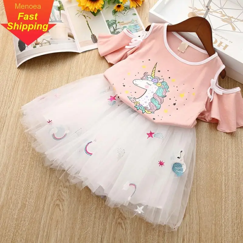

Girls Clothing Sets 2020 Summer Cute Princess Girl Cartoon T-shirt + Embroidery Dress 2PCS Set Clothing For Children Dress