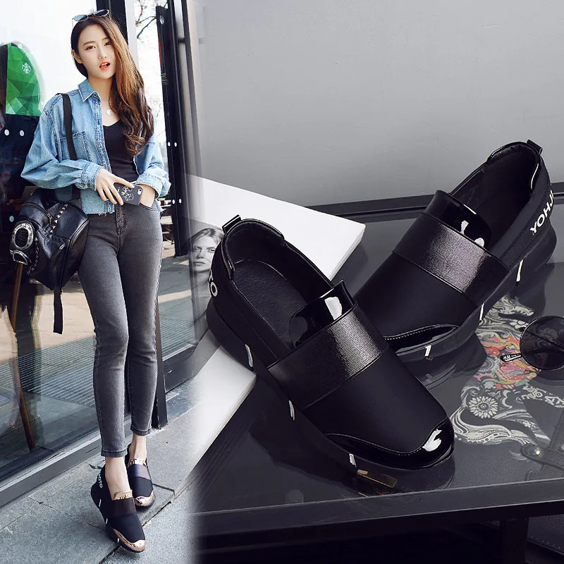 Женская Повседневная Спортивная обувь на мягкой платформе со шнуровкой и отворотом; lok fu; обувь без застежки на плоской подошве; модная уличная эластичная обувь в Корейском стиле