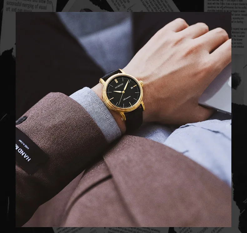 OCHSTIN Mens Watches Mechanical Automatic Leather Nylon Strap Business Auto Date Male Dress Wristwatch Waterproof Fashion Clock
