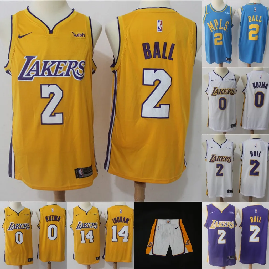 A+++ Качественная мужская одежда для взрослых#0 Kyle Kuzma 2 Lonzo Ball 14 Brandon Ingram Jersey Los Angeles