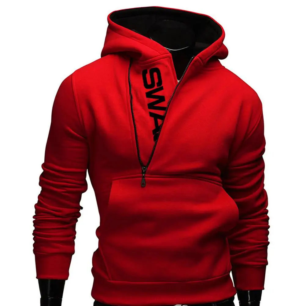 men's round neck sweaters 2021 New Fashion Men's Sports Hooded Sweatshirt Plus Size Slant Zipper Letter Hoodies Long Sleeve Casual Autumn Male Clothing commando sweater