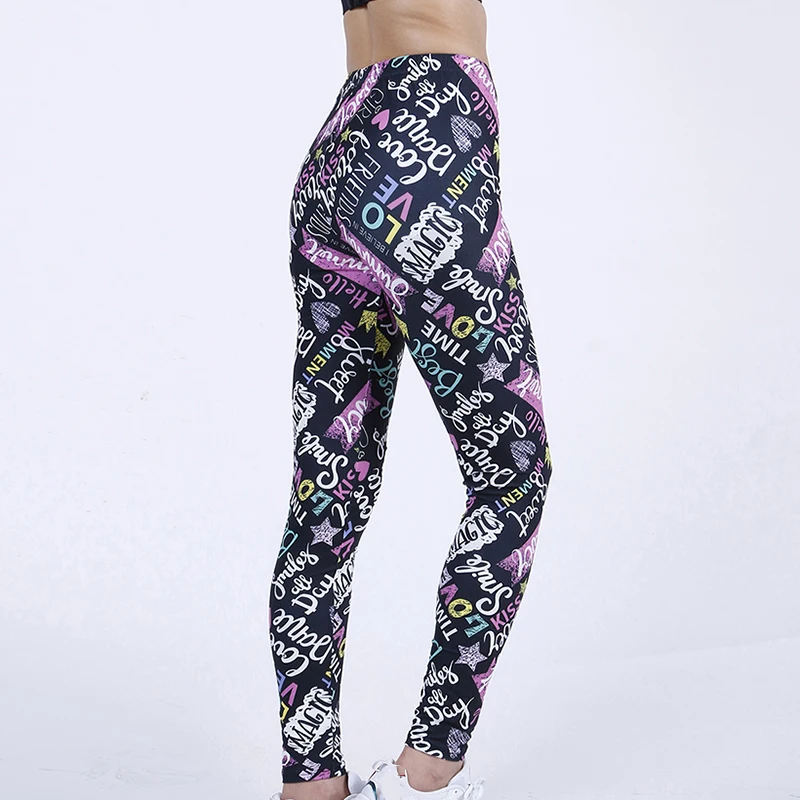 YSDNCHI Sexy High Waist Breathable Leggings Polyester Ankle-Length Pants Workout Leggin Fashion Women Letter Printing Push Up white leggings