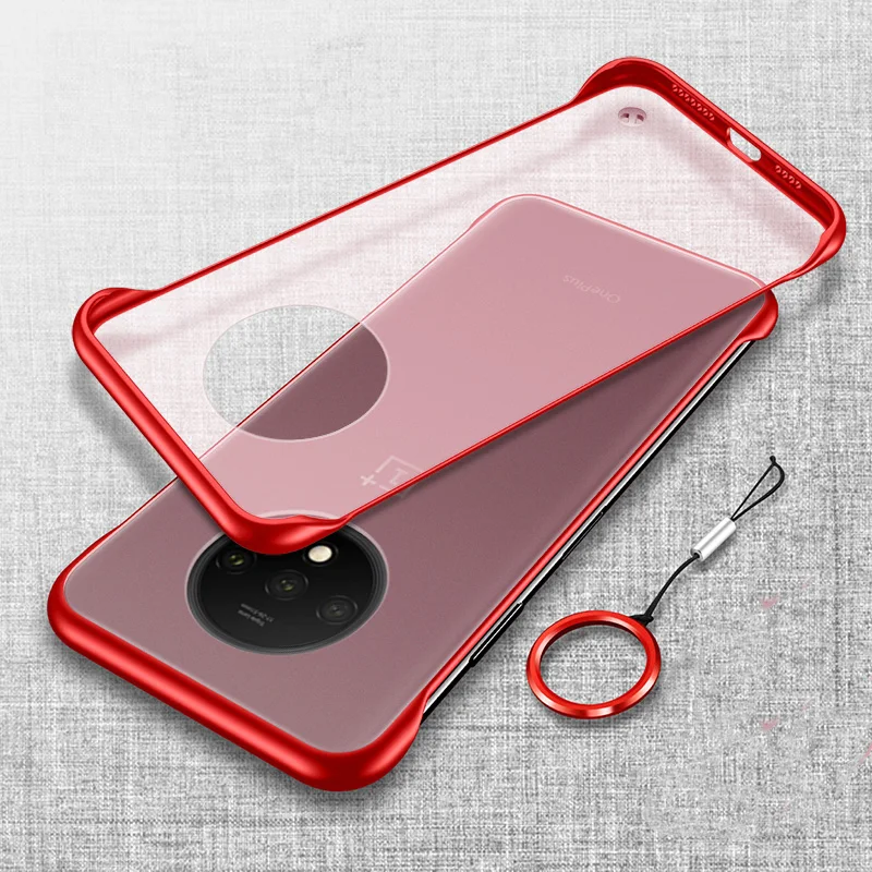 Frameless Case For Oneplus 7T Pro 7 Pro 6T Case Ultra-thin Matte PC Shockproof Back Cover For One plus 7 Oneplus 7Pro 7 Pro Case - Цвет: Red with Lanyard