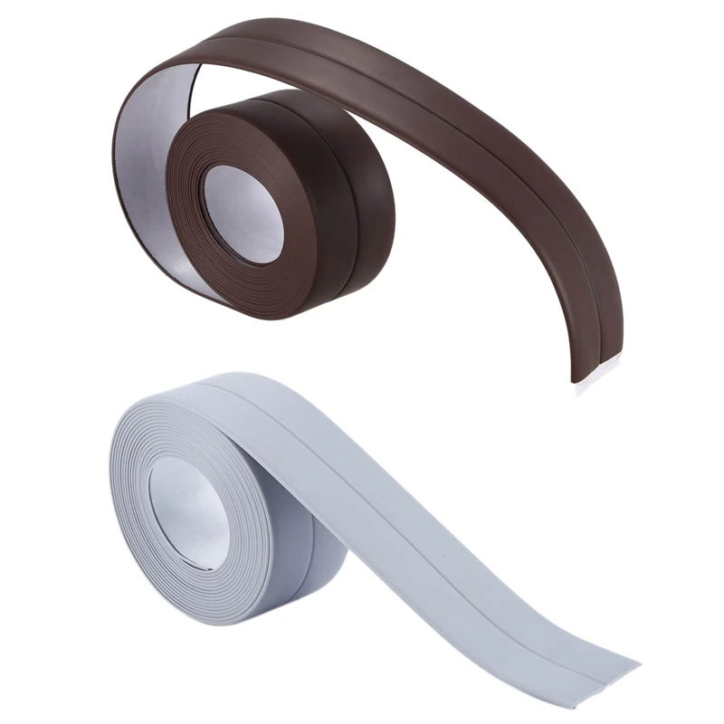

Hot 2Pcs Self Adhesive Bath Wall Sealing Strip Sink Basin Edge Trim 38mmx3.2M Gray & Brown