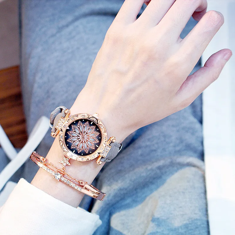 Роскошные женские часы с кристаллами женские Роскошные Кварцевые с кожаным ремешком Kad N Saatleri часы женские часы zegarek - Цвет: gray