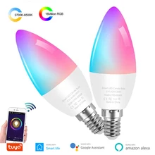 Tuya e14 wi fi inteligente lâmpada 5w rgb + w c pode ser escurecido led lâmpada de vela função temporizador controle de voz lâmpada mágica para casa decoração ao ar livre