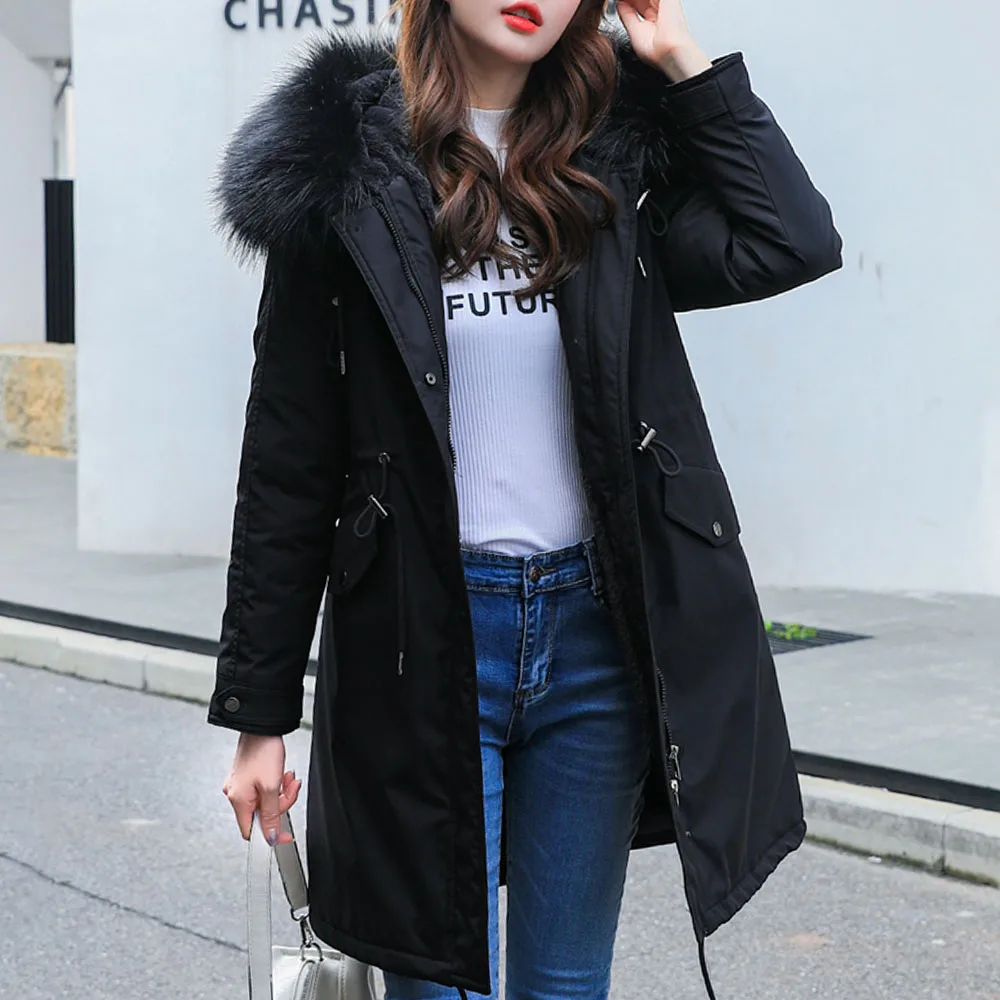 nouvelle mode hiver vestes et manteau en coton veste Para capuche coton fourrure col manteau femmes vêtements d'ext érieur chau