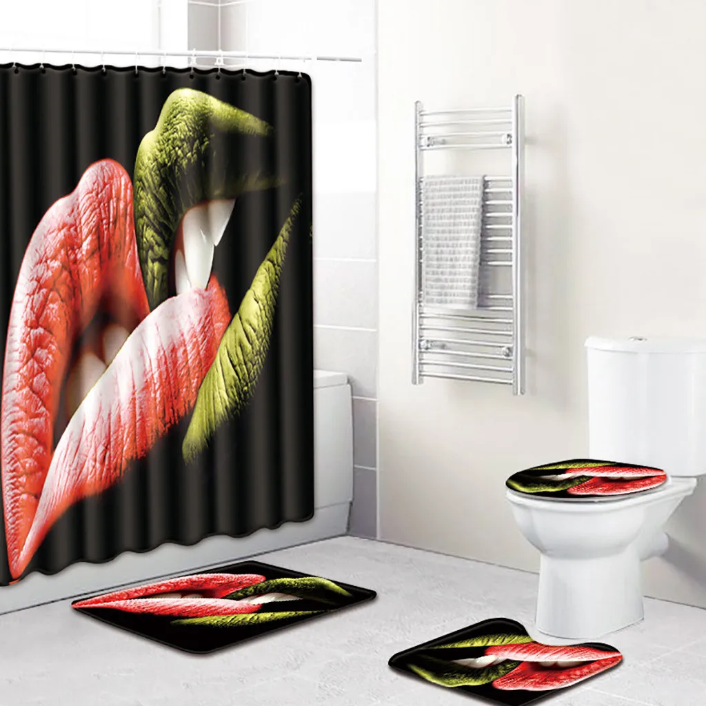 Красочные занавески для ванной комнаты, набор душевых занавесок с ковриком, набор сексуальных губ, аксессуары для ванной комнаты, украшения для ванной комнаты, 4 шт., F802 - Цвет: B