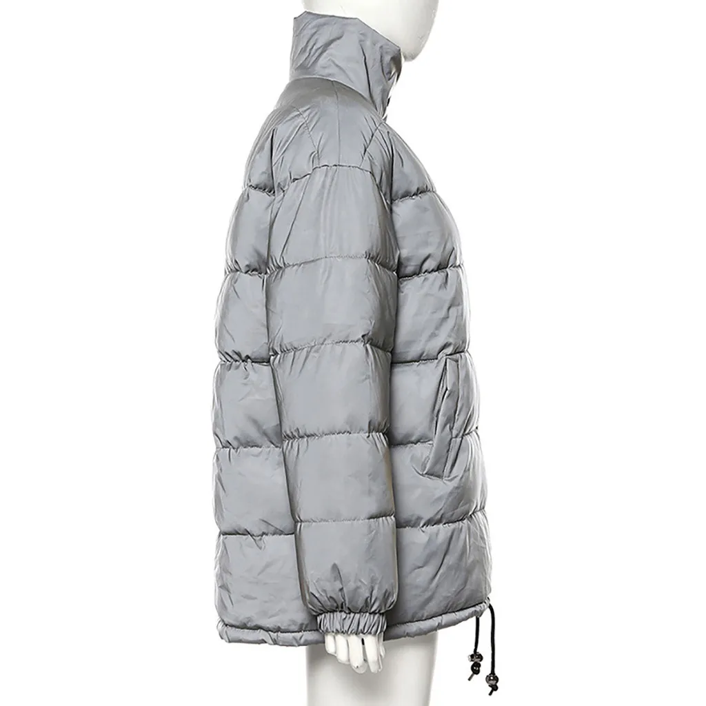 Зима Весна пальто женское светоотражающее теплое длинное пальто Клубные вечерние блестящие свободные куртки однотонная Верхняя одежда#4