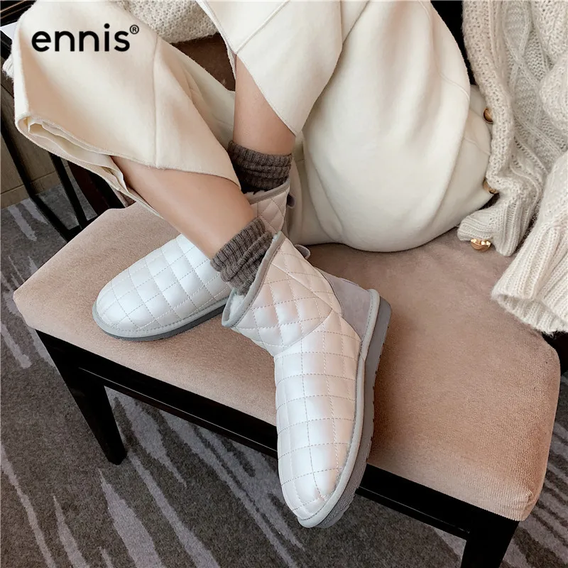ENNIS/ г. Модные зимние ботинки женские ботильоны на плоской подошве с овечьим мехом женские водонепроницаемые плюшевые Ботинки теплая обувь большого размера A9300