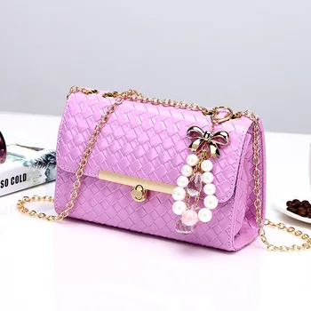 

2018 new fashion summer lock mini chain bag small fresh ladies one shoulder messenger PI leather woven pattern simple bag