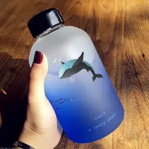 Whale Cup 600ML Frosted Glass Mup Leak-Proof Fashion Mineral Water Bottles  Drinkware Camping Travel Easy to Carry Sport Bottle B1