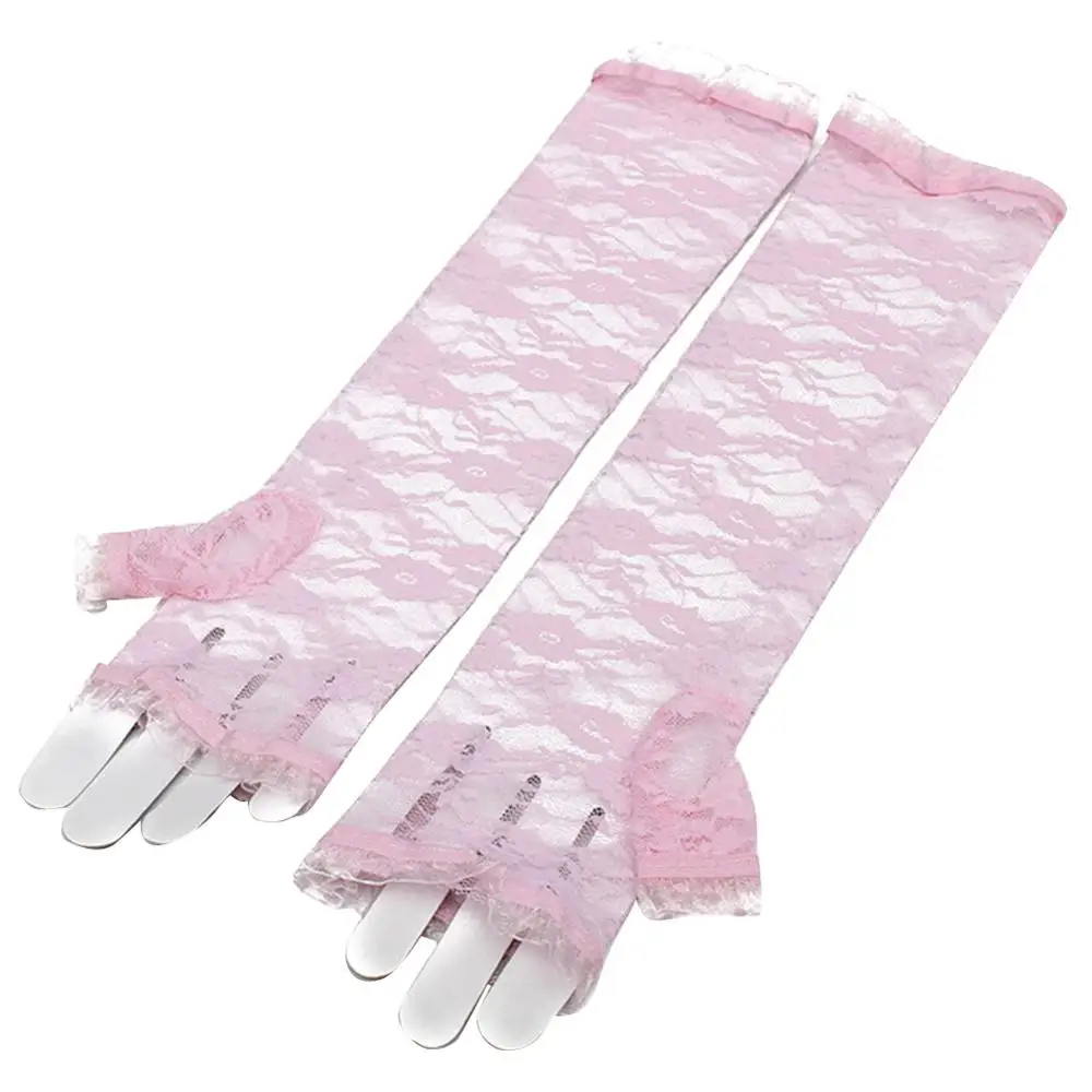 pink long lace Модные белые, черные, красные вечерние перчатки для невесты, сексуальные кружевные короткие перчатки для стрельбы из лука для женщин, вечерние - Цвет: pink long lace