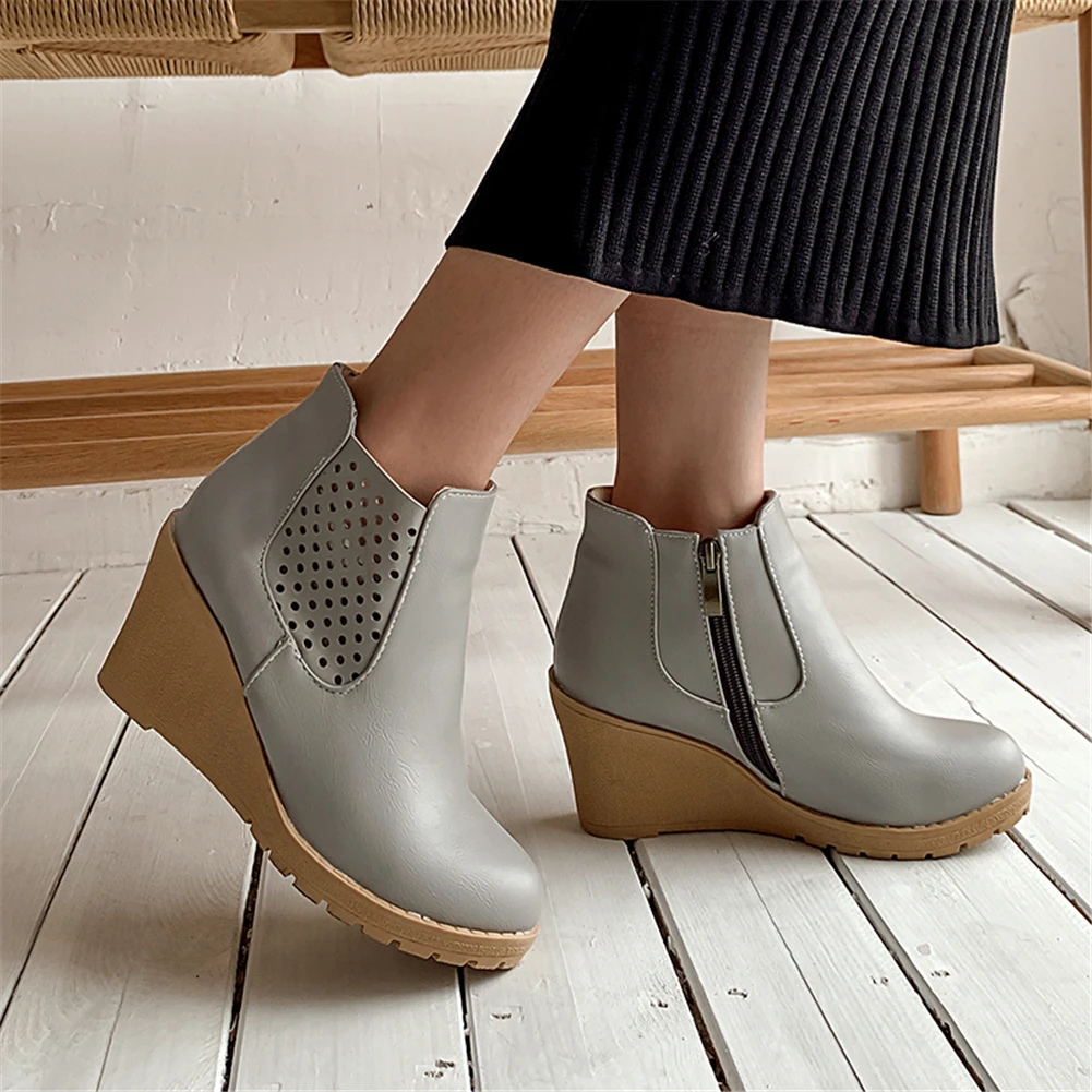 SARAIRIS New Big Size 33-43 Elegant Wedges Booties Ladies Black Ol Ankle Boots Women Comfort High Heels Shoes Woman