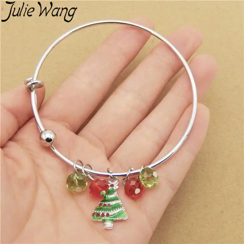 Julie Wang, 4-12 шт., эмалированный браслет с рождественской елкой, Санта Клаусом, женский браслет из нержавеющей стали, модные рождественские ювелирные изделия, Браслеты Mujer