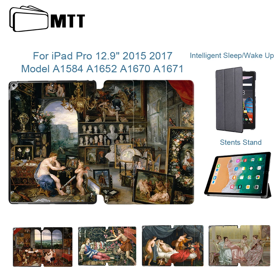 MTT чехол с масляным рисунком для iPad Pro 12,9 дюйма из искусственной кожи флип-Стенд чехол для планшета Авто Режим сна/Пробуждение защитный чехол