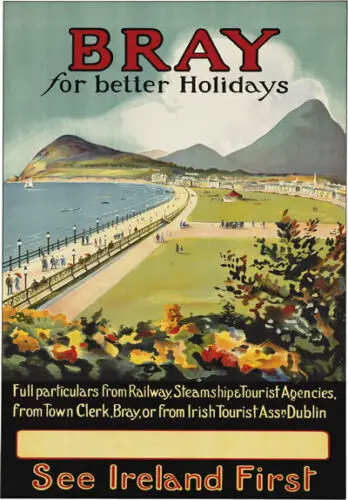

Vintage Visit Ireland Bray Better Holidays Irish Travel Art Film Print Silk Poster Home Wall Decor 24x36inch