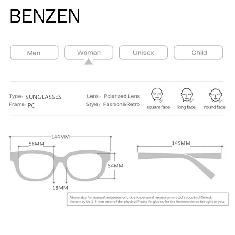 BENZEN Винтажные Солнцезащитные очки для женщин Поляризованные женские