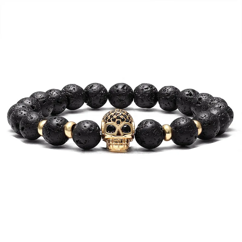 Gold skull Горячая Мода Шарм, мужской браслет Спартанский воинский шлем вулканического камня из бисера браслет для мужчин и женщин простой украшение браслет hombres - Окраска металла: Gold skull