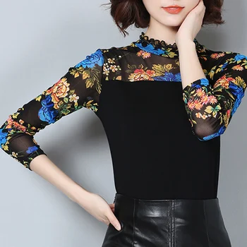 

JUAYKALA New Fashion Fall Winter lace Women Blouse shirt Women Shirts Long Sleeve Floral Shirt Plus Size Blouse women clothes