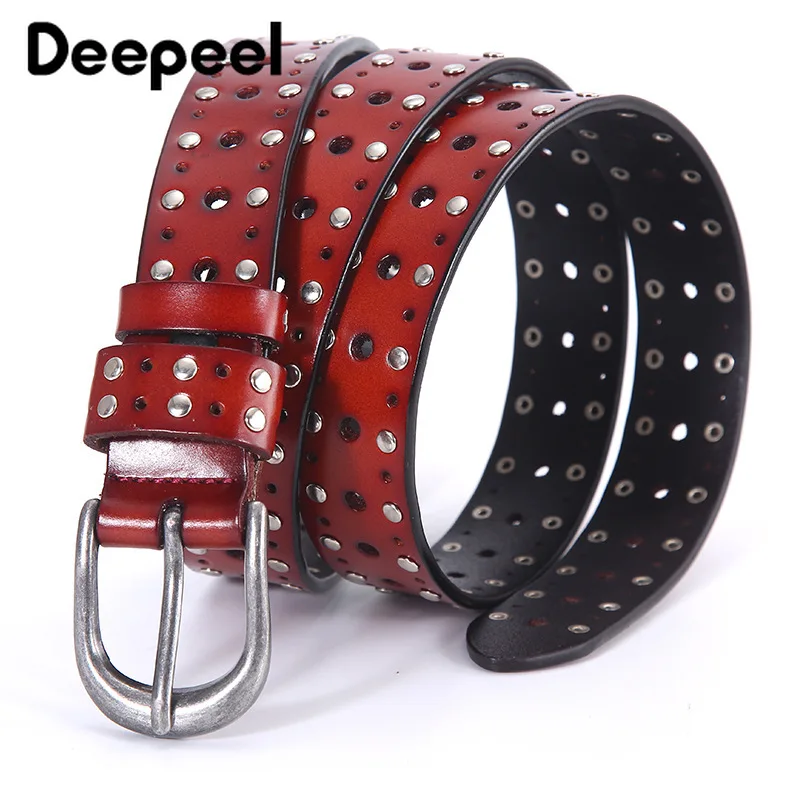 

Deepeel 1pc 3*105-115cm Women Hollow Rivets Pin Buckle Belt 2nd Layer Cowhide Retro Fashion Decorative Female Corset BeltsYB761