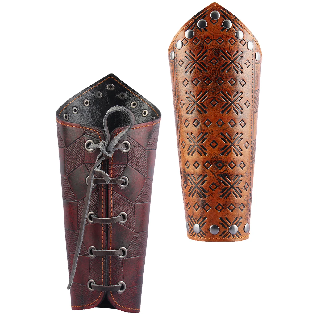 PU Leather Lace Up Gauntlet Wide Bracer Arm Cosplay Medieval Knight Bracers | Украшения и аксессуары