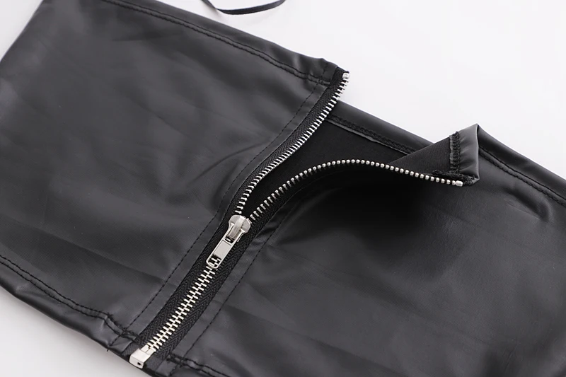 SheMujerSky Summer Pu Leather Crop Top Women Black Sexy Zipper Cropped Tops Sleeveless Top