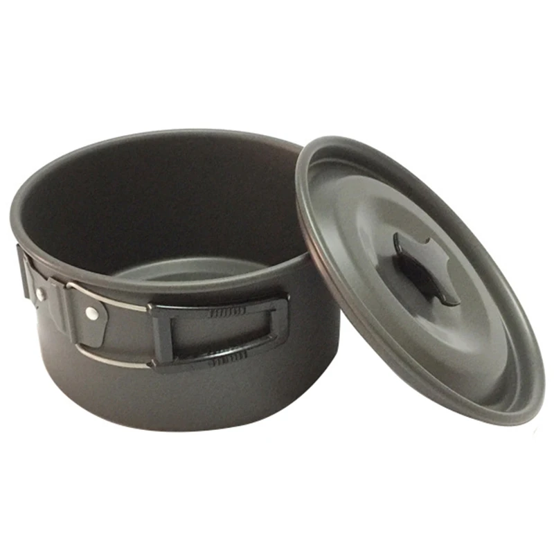 Outdoor Cookware Pot Teapot Set Portable Camping Cookware Combination Aluminum Tableware Black
