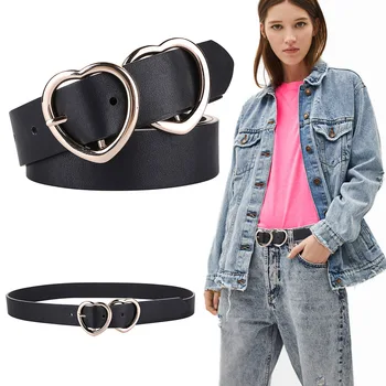 

Newest Heart-shaped Wide Black Belt with Metal Buckle for Women Girls Students Jeans Shorts Ladies Dress
