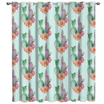 

Nordic Style Green Cactus Curtains for Windows Drapes Modern Printing Curtain For Living Room Bedroom