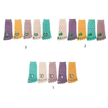 

5 Pairs Women Cotton Five Finger Toe Socks Macaron Candy Color Cartoon Hosiery