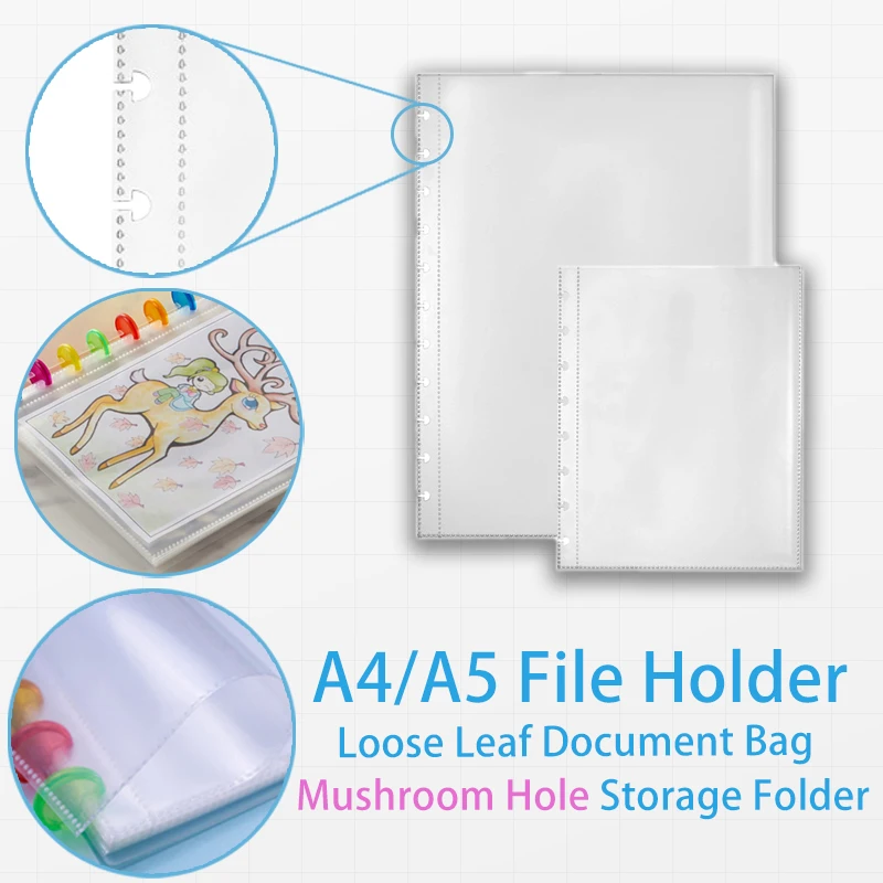 A4/A5 Convenient File Folder Mushroom Hole Document Bag Loose Leaf Storage Holder Transparent Inner Page Replace Photo Album file folder file holder document storage bag