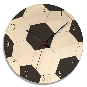 

Football Creative Wall Clock,Frameless Round Wooden Clock With Five Choices