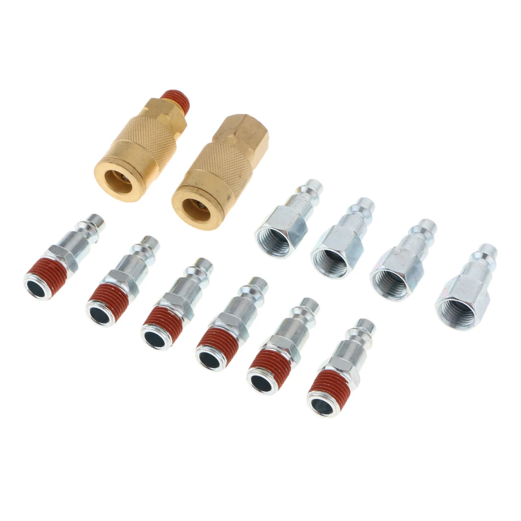 12pc Brass Quick Release Coupler Set 1/4'' Air Hose Connector Fitting NPT